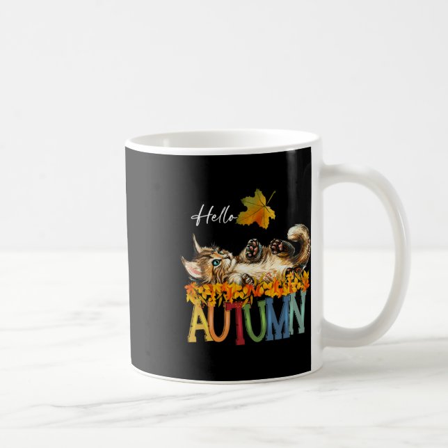 Funny Cat Löv Fall Hej Autumn Cute Cat L Kaffemugg (Höger)