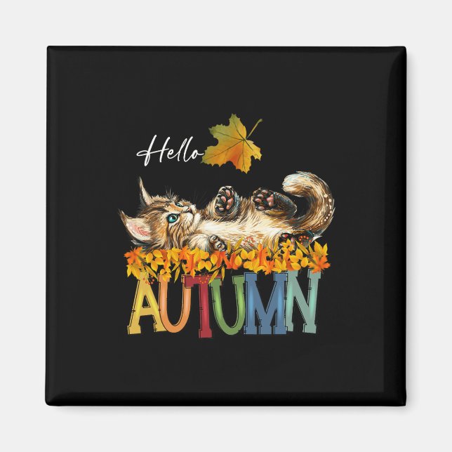 Funny Cat Löv Fall Hej Autumn Cute Cat L Magnet (Framsidan)