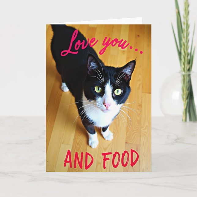Funny Cat Love Food Card Kort (Framsida)