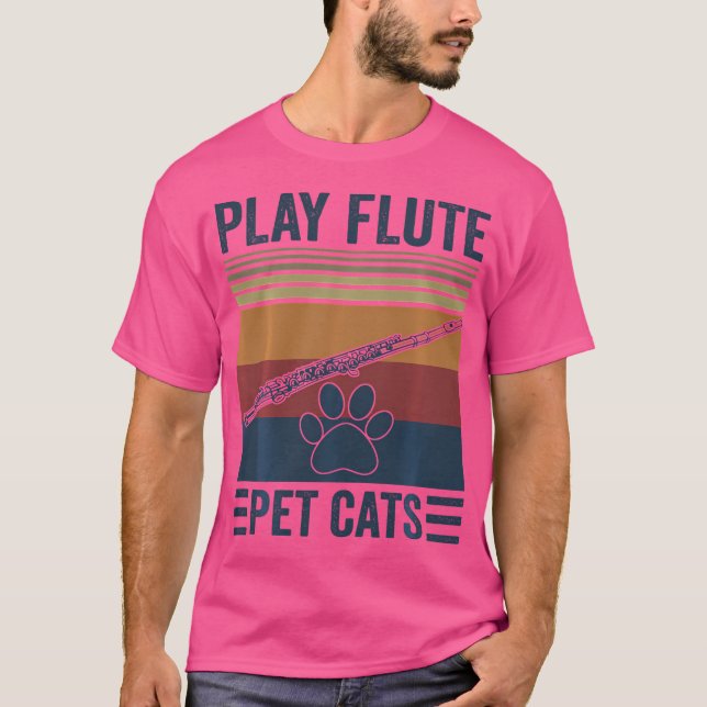 Funny Cat Lover and Flute Player - Pet Cats Play F T Shirt (Framsida)