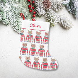 Funny Cat Lover Cat Wearing Ugly jul Sweater Liten Julstrumpa