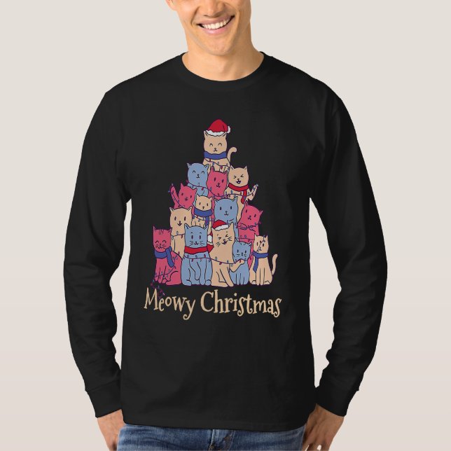 Funny Cat Lover Meowy Catmas Chirstmas  Cat Tree T Shirt (Framsida)