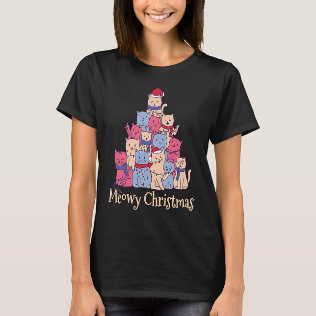 Funny Cat Lover Meowy Catmas Chirstmas  Cat Tree T Shirt (Framsida)