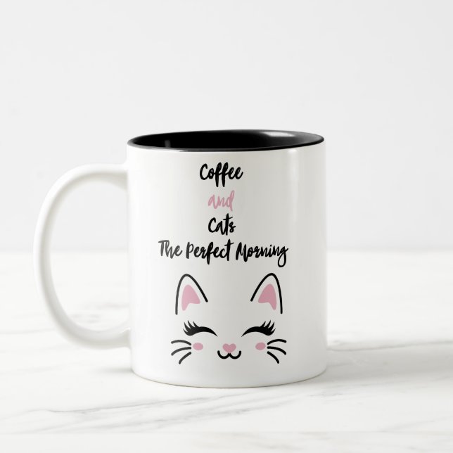 Funny Cat Lover Mugg - Kaffe och katter = lycka (Vänster)