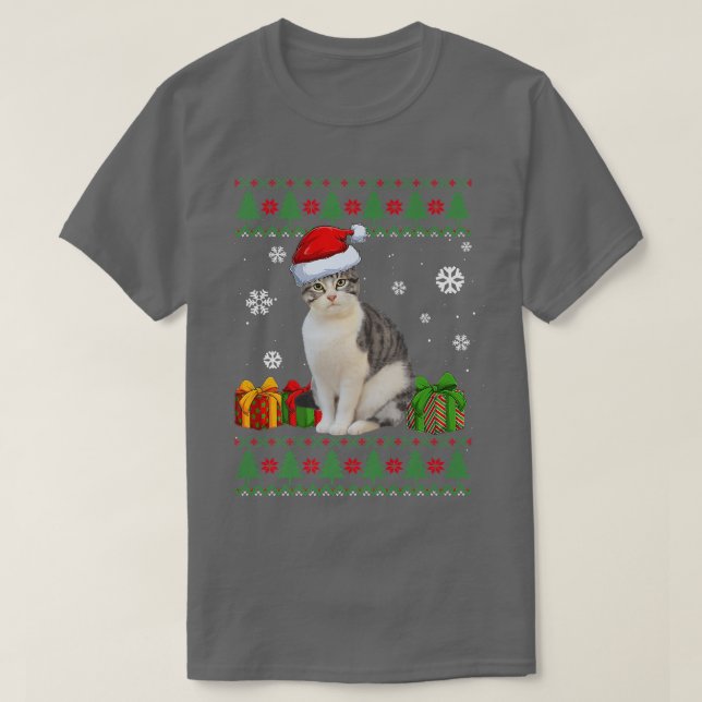 Funny Cat lovers Cute Cat Santa Hat Ugly Christmas T Shirt (Design framsida)