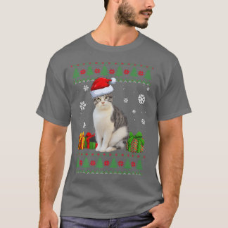 Funny Cat lovers Cute Cat Santa Hat Ugly Christmas T Shirt