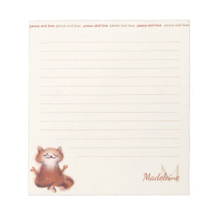 Funny Cat Meditation Peace Kärlek Cute Monogram Na Anteckningsblock