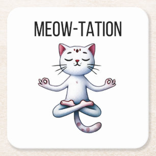 Funny Cat Meditation Underlägg Papper Kvadrat