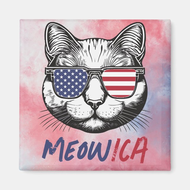 Funny Cat Meow-ica Patriotic Magnet (Framsidan)