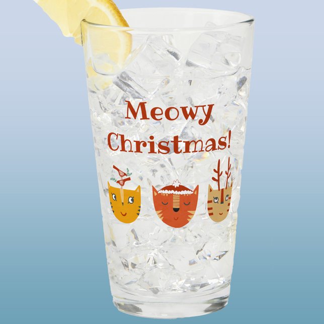 Funny Cat Meowy jul Glaskopp (Fun cat Meowy Christmas custom text glass tumbler)