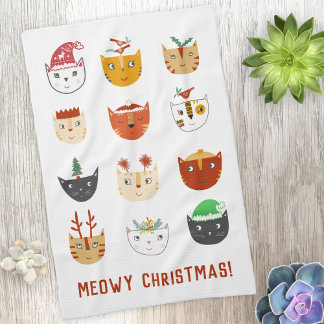 Funny Cat Meowy jul Kökshandduk