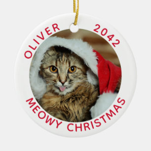 Funny Cat Meowy jul Photo Namn Julgransprydnad Keramik
