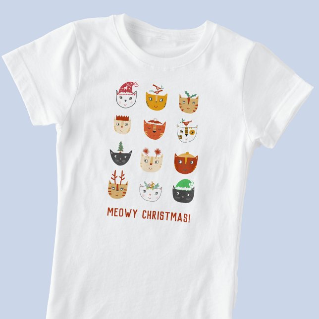 Funny Cat Meowy jul T Shirt (Fun Meowy Christmas cat t-shirt)