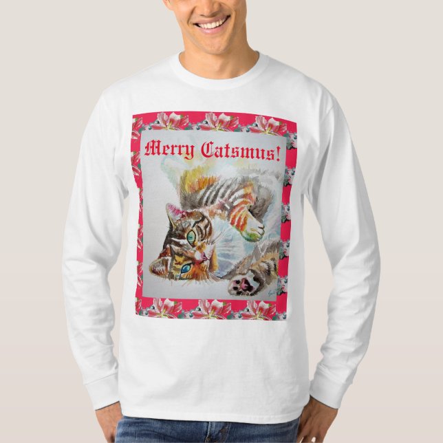 Funny Cat Merry-katter jul Red Manar T Shirt (Framsida)