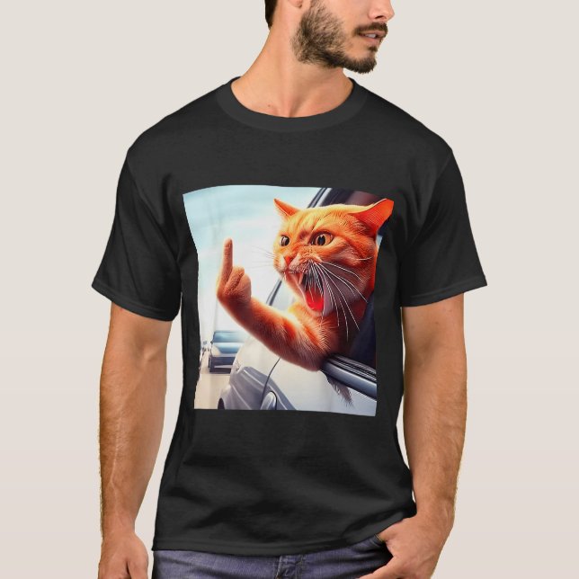 Funny Cat Middle Finger Hilarious Cat In The Car C T Shirt (Framsida)