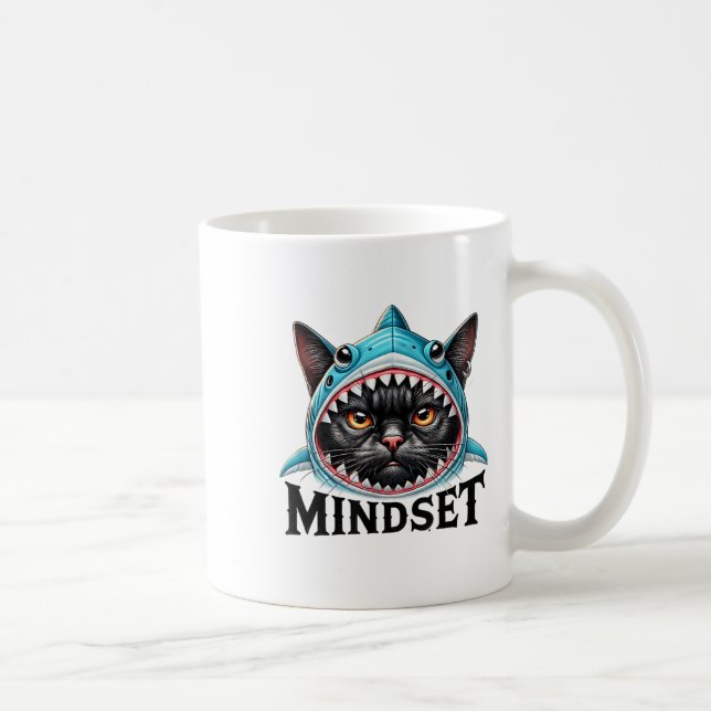 Funny Cat, Mindset Motivational Saying, Shark  Kaffemugg (Höger)
