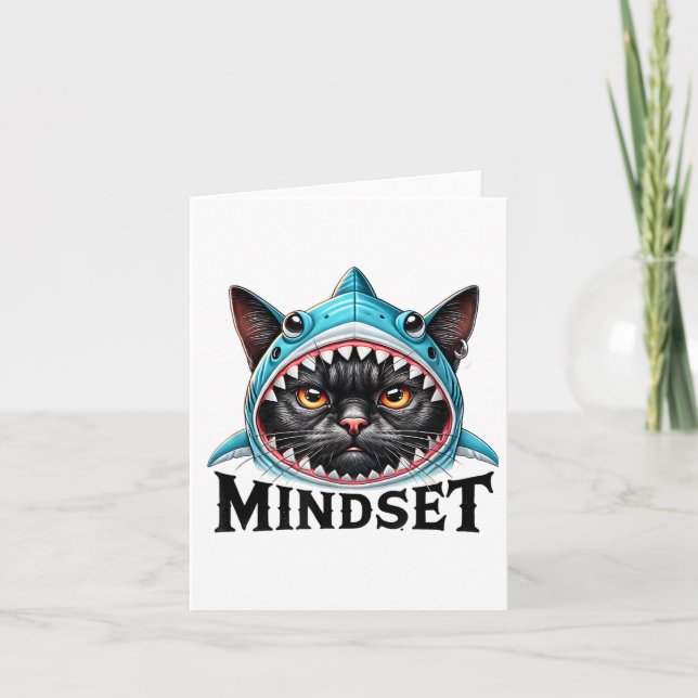 Funny Cat, Mindset Motivational Saying, Shark  Kort (Framsida)