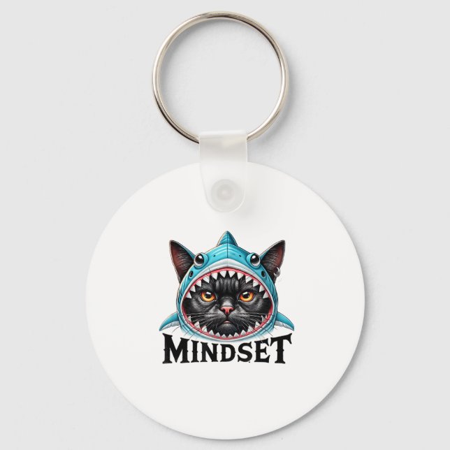 Funny Cat, Mindset Motivational Saying, Shark  Nyckelring (Framsida)