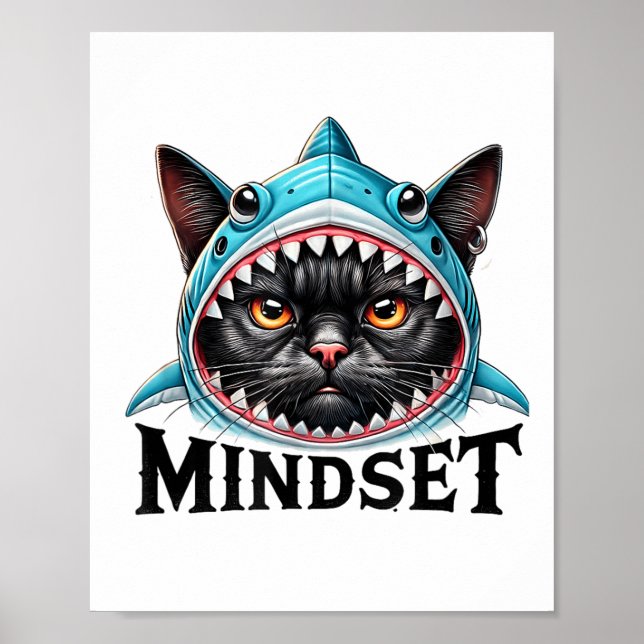 Funny Cat, Mindset Motivational Saying, Shark  Poster (Framsidan)