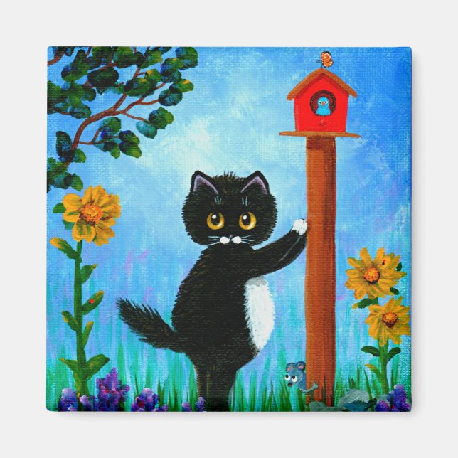 Funny Cat Mouse Bird Creationarts Magnet (Framsidan)