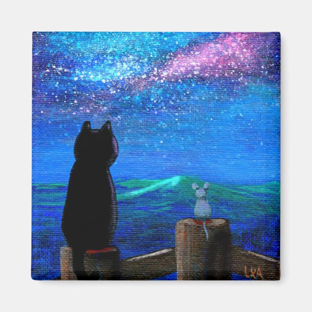 Funny Cat Mouse Stars Creationarts Magnet (Framsidan)