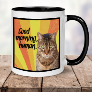 Funny Cat Mugg - Bra Morgon, människa