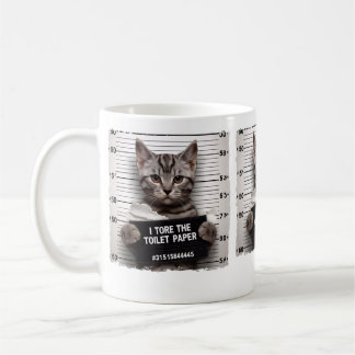 Funny Cat Mugshot Mischievous Kattunge Humor Cat Kaffemugg
