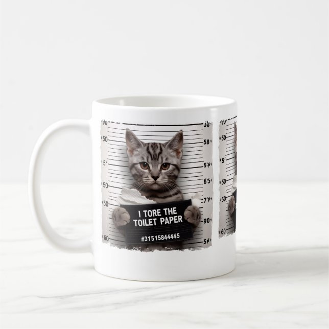 Funny Cat Mugshot Mischievous Kattunge Humor Cat Kaffemugg (Vänster)
