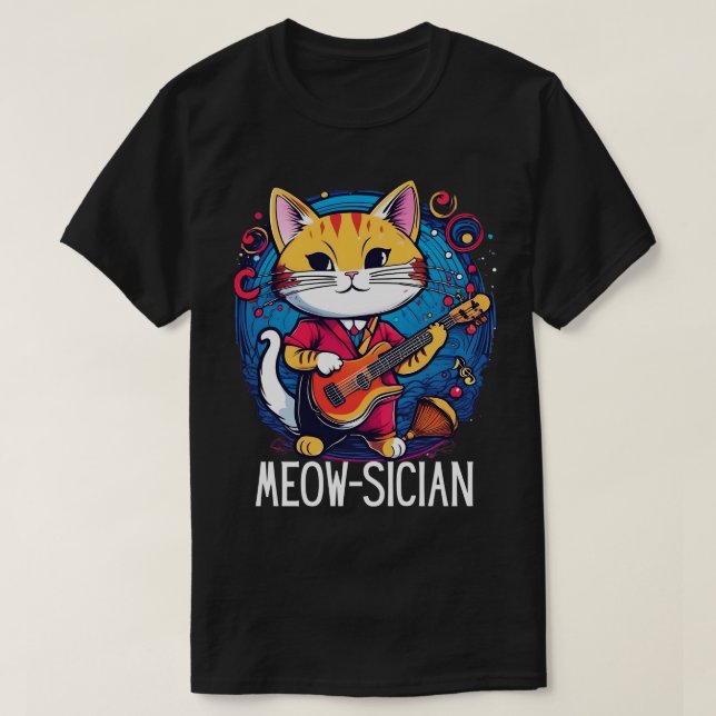 Funny Cat-musiker Meowsician guitar musical T Shirt (Design framsida)