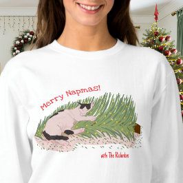 Funny Cat Napping på Fallen Julgran T Shirt