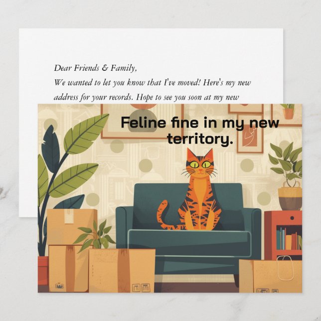 Funny Cat New Home Flytta Announcement (Fram/baksida)