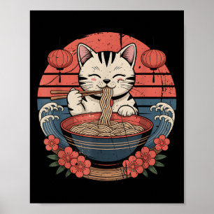 Funny Cat Noodle Graphic Tee Japanska Kawaii Anime Poster