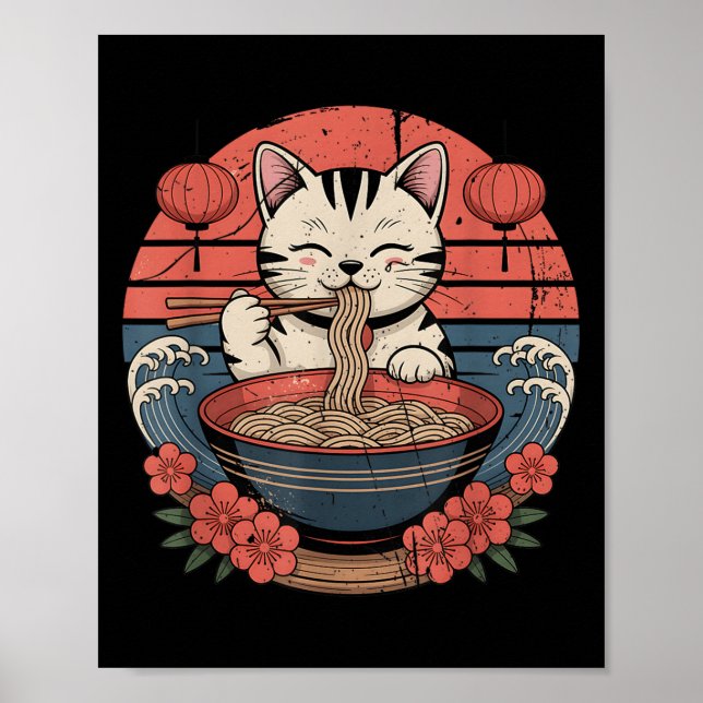 Funny Cat Noodle Graphic Tee Japanska Kawaii Anime Poster (Framsidan)