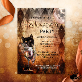 Funny Cat och Cocktail Halloween fest Inbjudningar