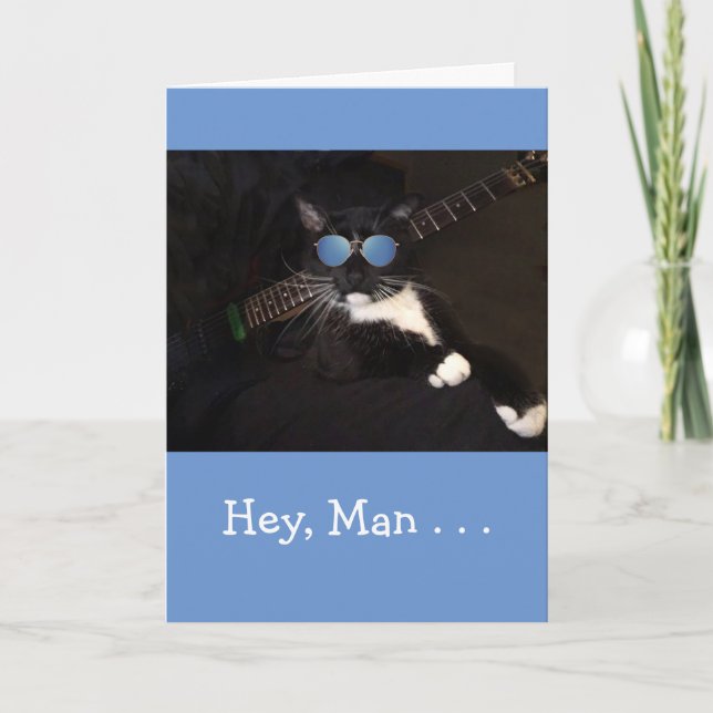 Funny Cat och Guitar Cancer Support Kort (Framsida)