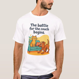 Funny Cat och Hund T-Shirt - Strider mot soffan