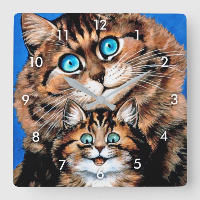 Funny Cat och Kitten, Louis Wain Fyrkantig Klocka (Framsida)