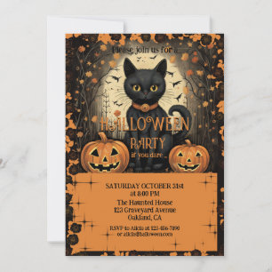 Funny Cat och Pumpkin Halloween Inbjudningar
