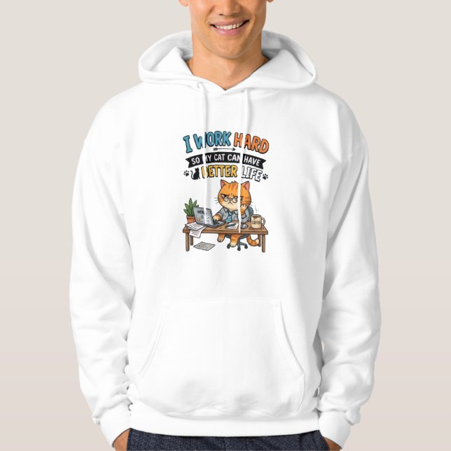 Funny Cat Office Worker Hoodie (Framsida)