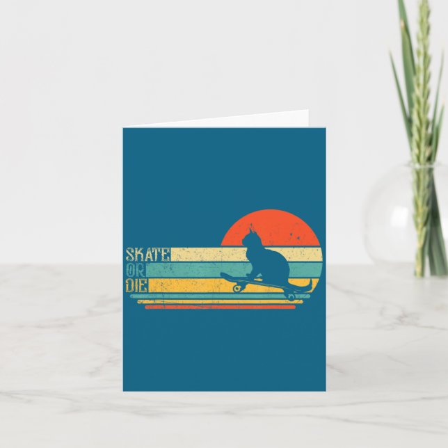 Funny Cat On Skateboard Retro Skateboarder  Kort (Framsida)