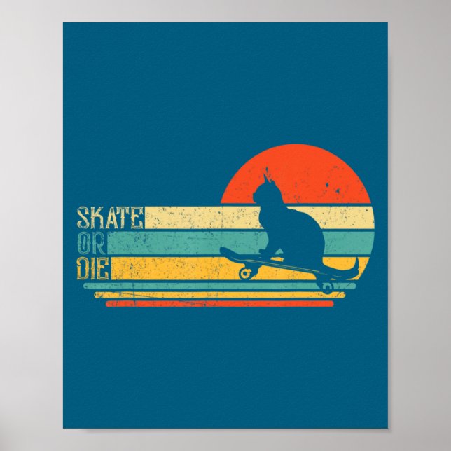 Funny Cat On Skateboard Retro Skateboarder  Poster (Framsidan)