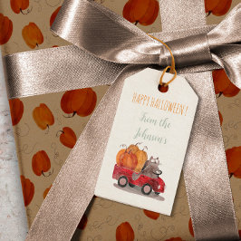 Funny Cat Orange Pumpkin Halloween Tecknad Cat Presentetikett