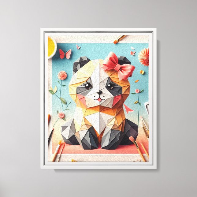 Funny Cat origami WALL ART Canvastryck (Framsida)