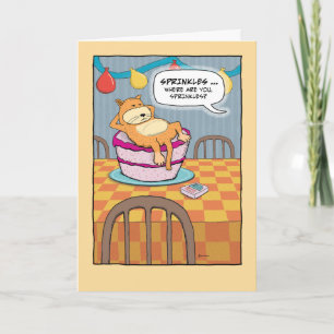 Funny Cat på Cake Birthday Kort