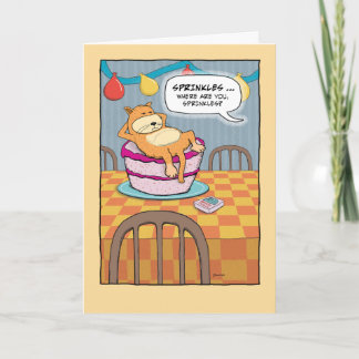 Funny Cat på Cake Birthday Kort
