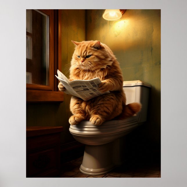 Funny Cat på Toilet | Quirky Bathroom Humor Poster (Framsidan)