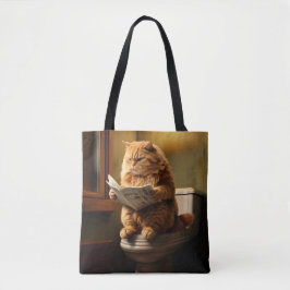 Funny Cat på Toilet | Quirky Bathroom Humor Tygkasse