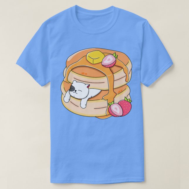 Funny Cat Pancake Kawaii Strawberry Breakfast Anim T Shirt (Design framsida)