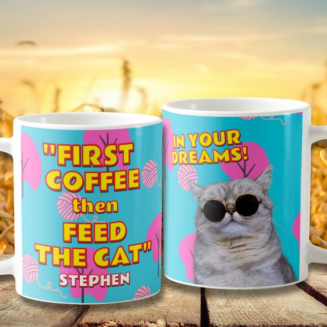 Funny Cat Pappa Gift - eget namn och foto Kaffemugg (Skapare uppladdad)