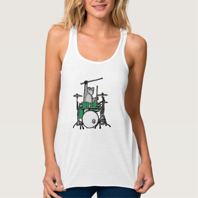 Funny Cat Pay Drums, Cat Drummer Linne Med Racerback (Framsida)